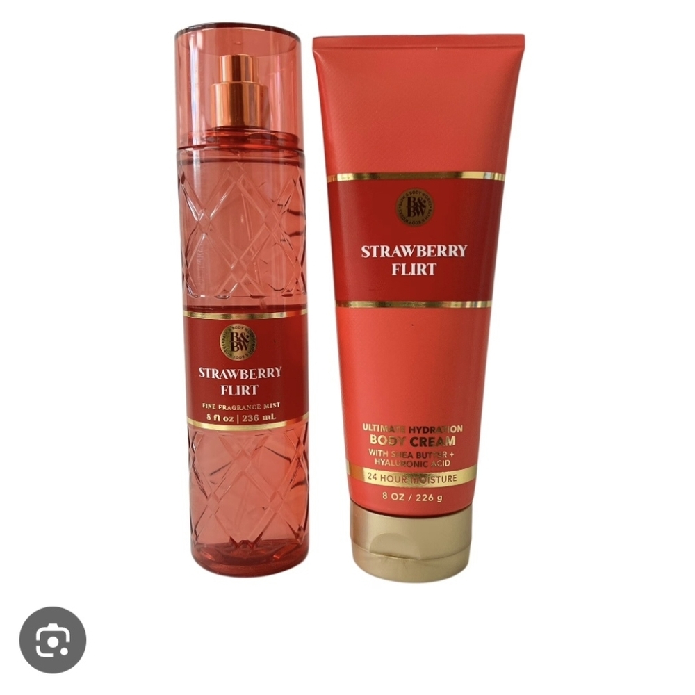 Bath & Body Works Strawberry Flirt Body Cream & Fragrance Mist - Red